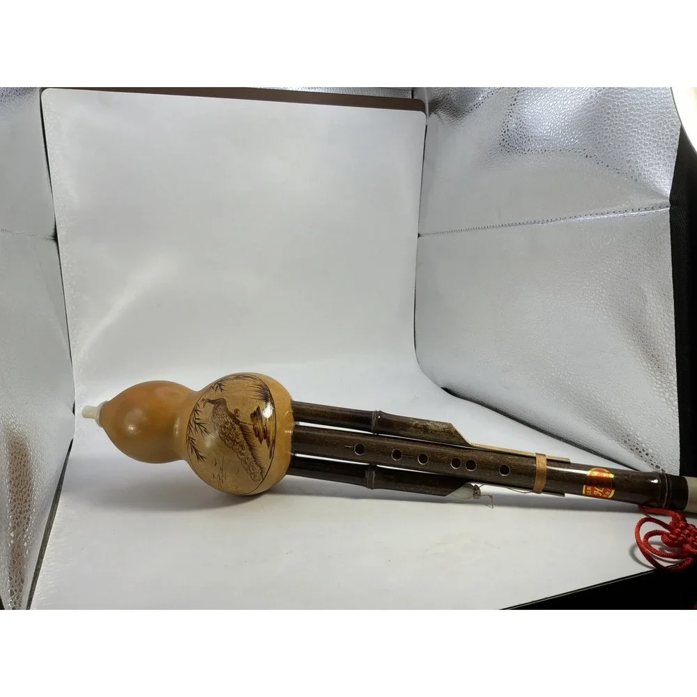 Traditional Chinese Handmade Hulusi Aka Curcubit Flute Bamboo Pipe Hard Case
